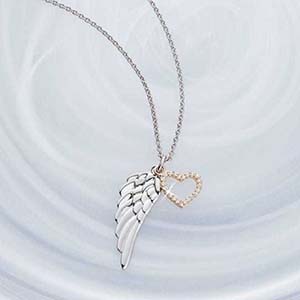 Silver Guardian Angels Wings Heart Necklace