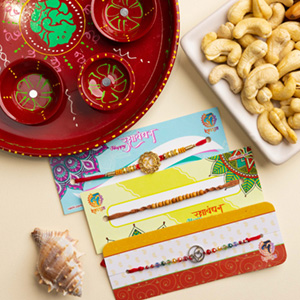 Three Rakhi and Cashew with Thali