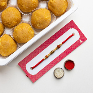 Fancy Beads Rakhi With Besan Laddoo