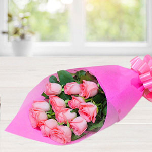 12 Pink Roses Bunch