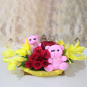 Rose & Lily Basket with Teddy