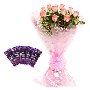 Pink Roses Bunch with chocolate in kannauj