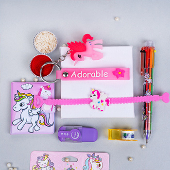 Adorable Unicorn Rakhi with Unicorn Key Chain Combo