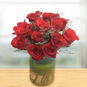 Aesthetic Red Roses with Glass Vase