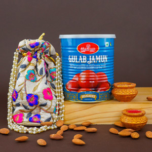 Almonds Potli with Sweets for Diwali