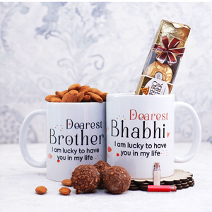 Bhaiya Bhabhi Mugs with Almonds Bhai Dooj Combo 