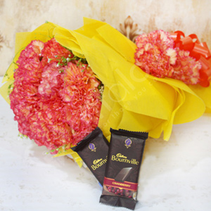 Bouquet of Orange Carnations with Chocolates