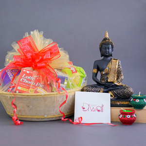 Buddha Statue with Diya N Basket for Corporate Diwali Gift Hamper
