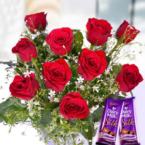 Bunch of Red Roses with Dairy Milk Silk 