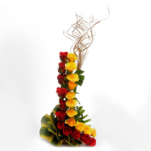 Charming Red N Yellow Roses Basket