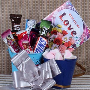 Chocolates N Marshmallows in Buckets with Love Card for Valentine 