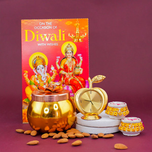 Clock with Designer Diyas Diwali Gift Hamper