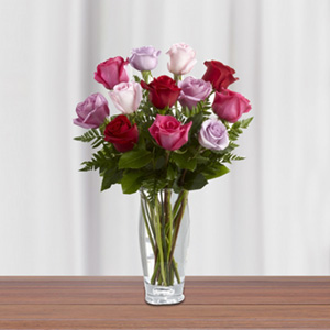 Colorful Roses Glass Vase