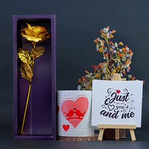 Combo of Printed Mug with Golden Rose N Wish Tree