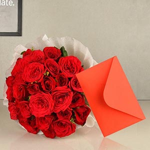 Combo of Red Roses Bouquet with Message Card for Rose Day
