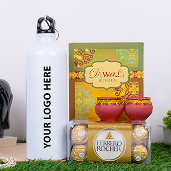 Company Logo Bottle with Diyas Diwali Gift for Employees