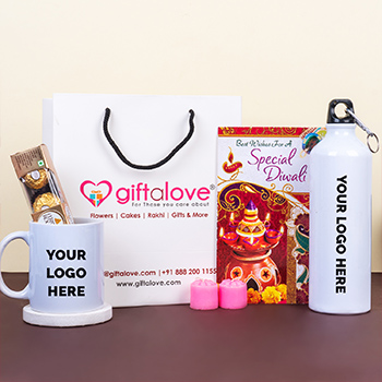 Company Logo Mug N Bottle with Ferrero Rocher Corporate Diwali Gift Hamper