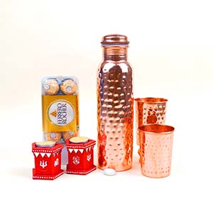 Copper Gift Set with Designer Diyas and Ferrero Rocher Delight