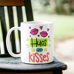 Cute and Classy Hugs and Kisses White Mug