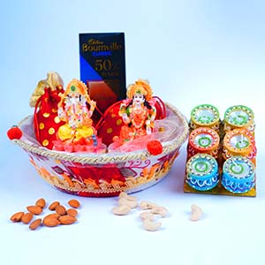 Delicate Festive Gift Basket with Laxmi Ganesh