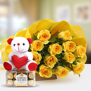 Delightful Yellow Roses N Ferrero Rocher 