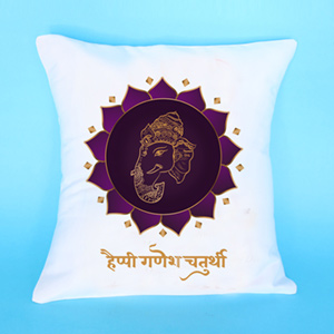 Floral Happy Ganesh Chaturthi Printed Cushion 