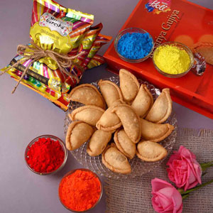 Gujiya with Colourful Gulal