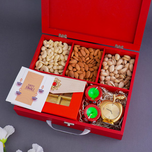 Healthy Dry Fruits with Clock N Diyas for Diwali 