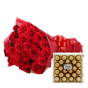 Joyful Bouquet of Red Roses with Ferrero Rocher