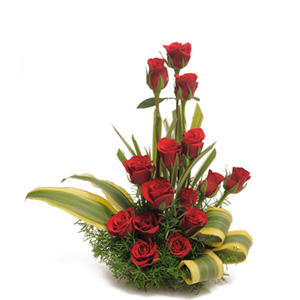 Loveable Red Rose Basket Arrangement 