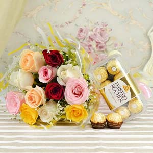 Mix Rose Bouquet with Ferrero Rocher