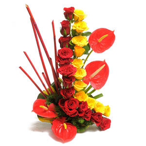 Mix Roses N Anthurium Flower Basket Arrangement 