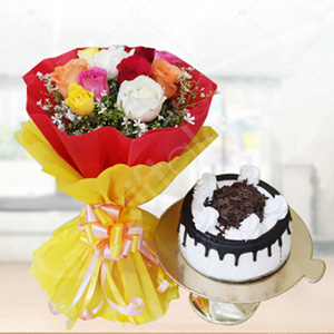Mixed Roses with Black Forest Cake 