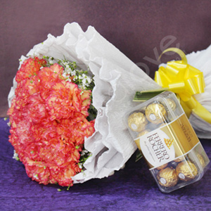 Orange Carnations Bouquet with Ferrero Rocher