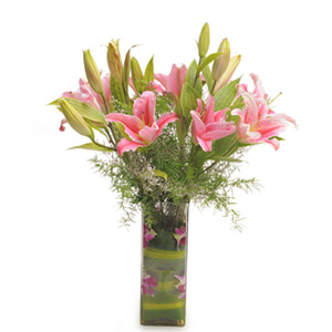 Oriental Lilies in Vase Arrangement