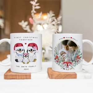 Pack of 2 Christmas Themed Ceramic Mugs For Couples