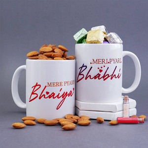 Pair of Bhaiya Bhabhi Mugs with Chocolates for Bhai Dooj