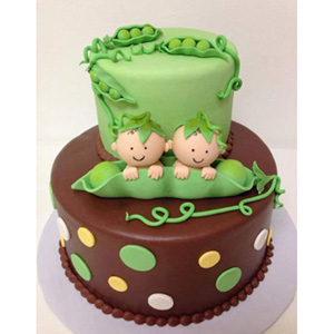 Pea Theme Cake with Baby Toppers