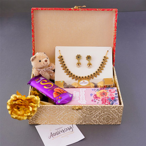 Pendant Set N Golden Rose Anniversary Gift for Wife
