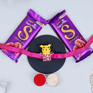 Pikachu Rakhi with Dairy Milk Silk Chocolate 