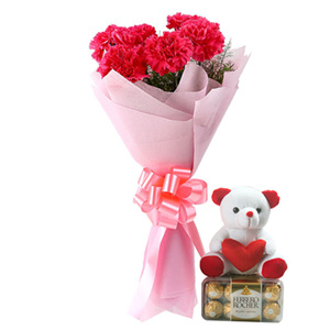 Pink Carnations with Teddy N Ferrero Rocher