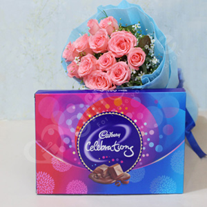 Pink Roses with Cadbury Celebrations 