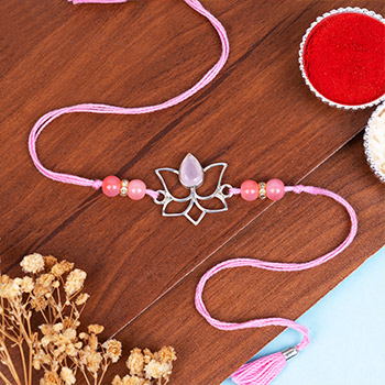 Pure Silver Lotus Designer Rakhi with Roli Chawal 