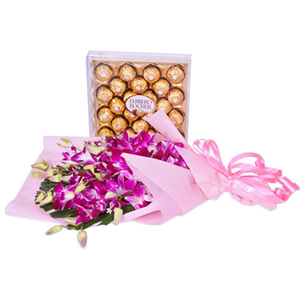Purple Orchids N Ferrero Rocher Chocolates