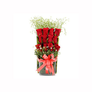 Red Roses Arrangement with Glass Base