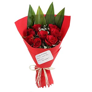 Red Roses Bouquet with Note for Valentines Day