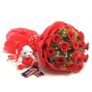 Regal Red Roses with Dairy Milk N Teddy