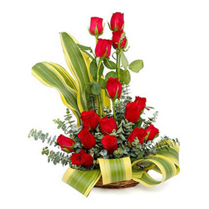 Romantic Red Rose Flower Basket Arrangement 