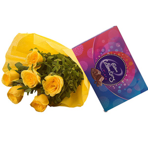 Six Yellow Roses N Celebrations Box