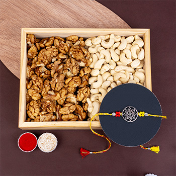 Stunning Silver Rakhi with Kaju and Walnuts 